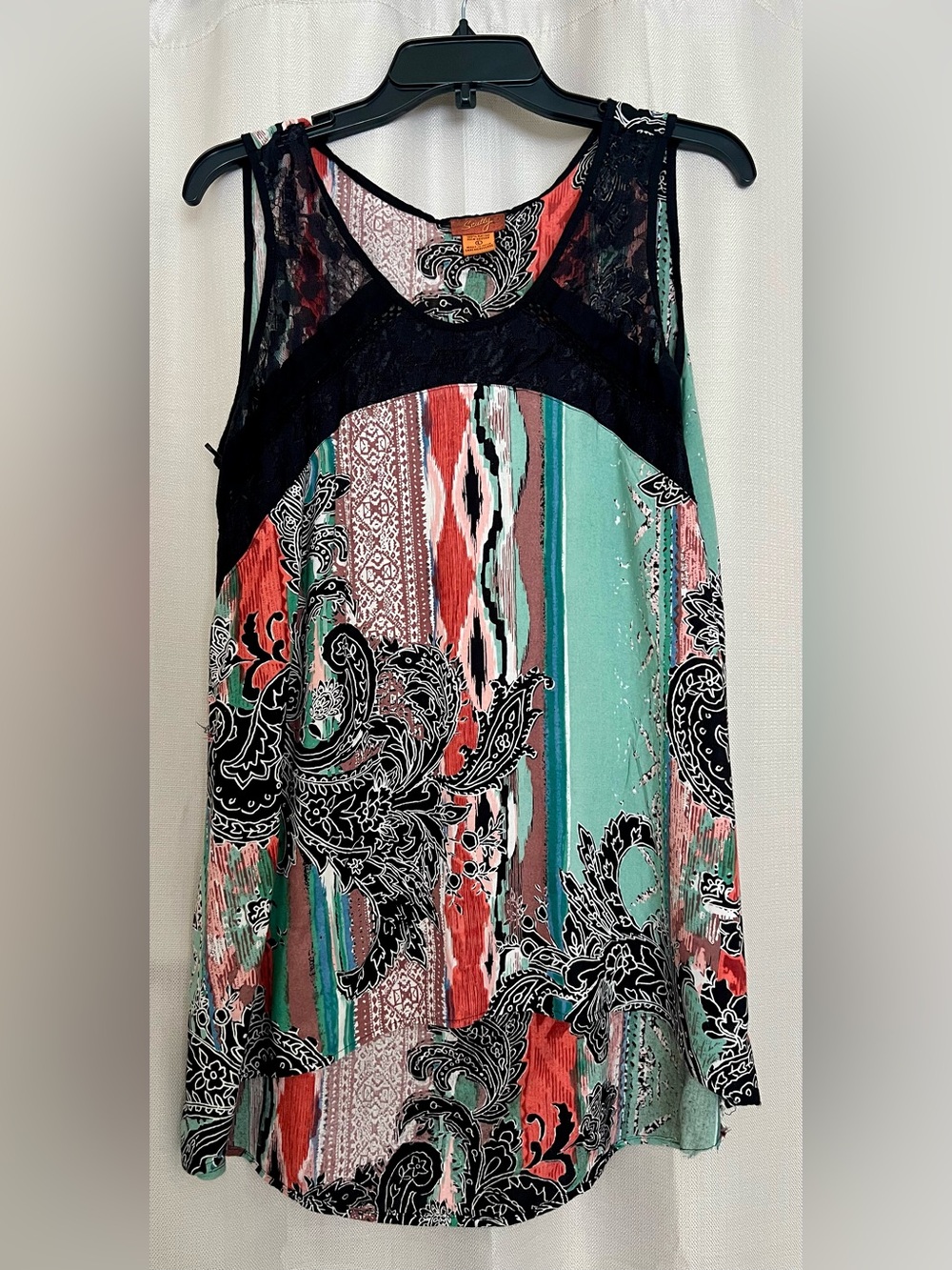 Scully Women’s Large Paisley Southwestern Print Lace Trim Tunic Tank